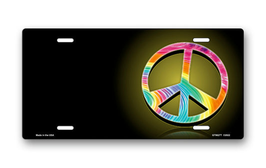 Tie-Dye Peace on Black Offset License Plate