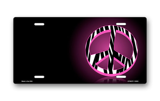 Zebra Peace on Black Offset License Plate
