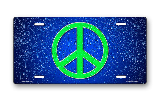 Green Peace Symbol on Blue with Water Drops License Plate