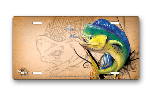 Salty Bones Mahi Sketch License Plate