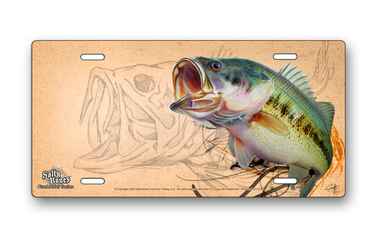 Salty Bones Large Mouth Bass Sketch License Plate