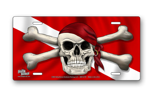 Salty Bones Skull and Crossbones on Dive Flag License Plate