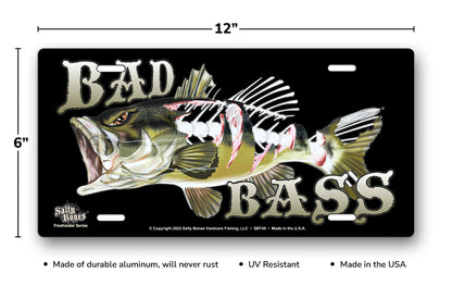 Bad Bass on Black Offset License Plate