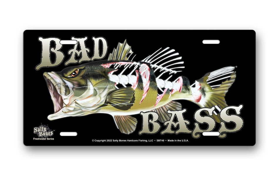 Bad Bass on Black Offset License Plate