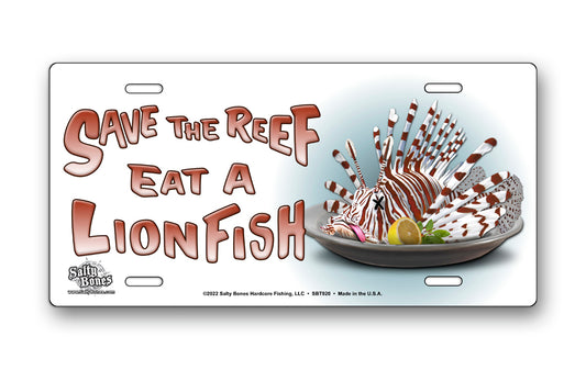 Salty Bones Eat A Lionfish License Plate