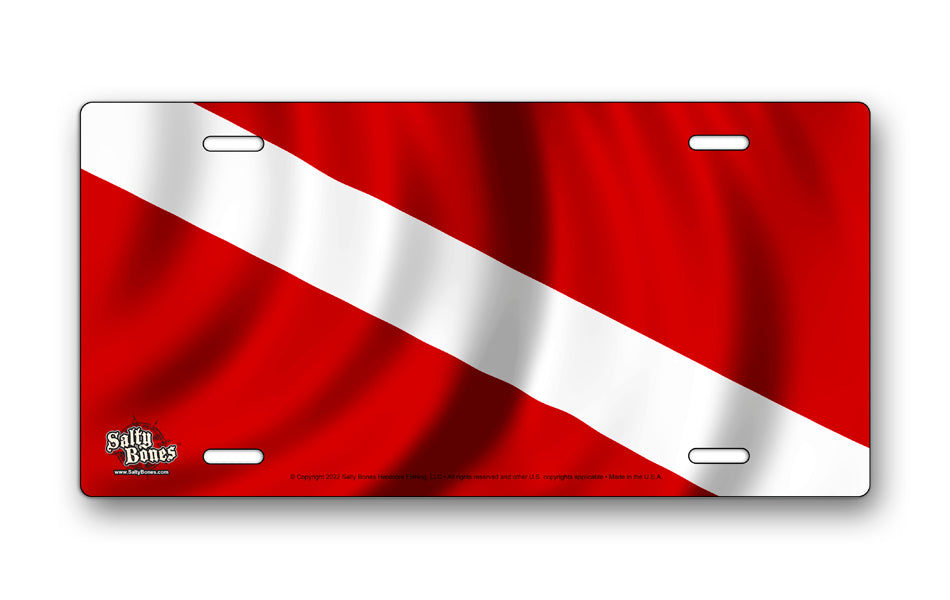 Salty Bones Wavy Dive Flag License Plate