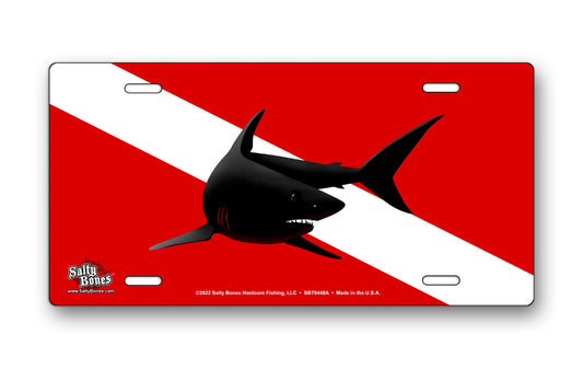 Salty Bones Shark Silhouette on Dive Flag License Plate