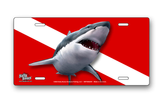 Salty Bones Jaws Great White on Dive Flag License Plate