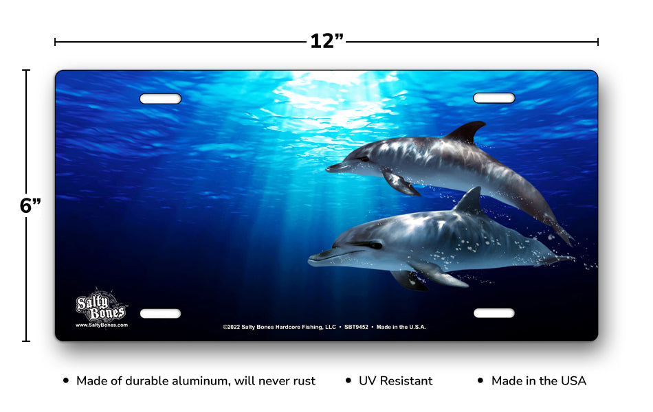 Salty Bones Dolphins Offset License Plate